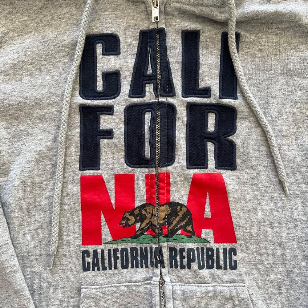 Y2K Vintage California Republic Embroidered Bear Gray Hooded Jacket S - Picture 2 of 7